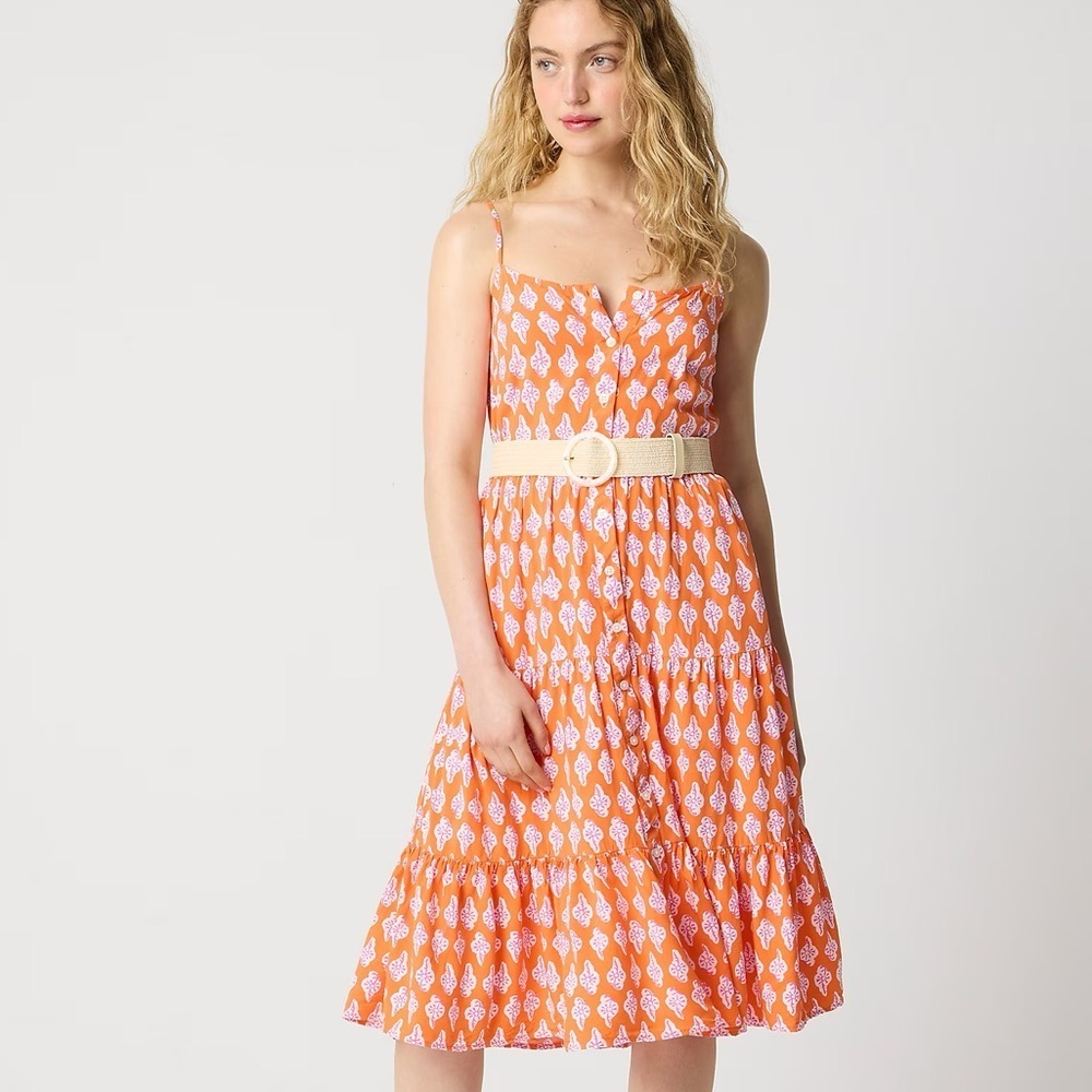 J.CREW Orange Floral Strappy tiered midi dress Size 6